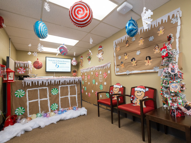 The UMMC Talent Acquisition team's entry in the "Express Your Elf!" challenge turned their office into a gingerbread house. Jay Ferchaud/ UMMC Communications 